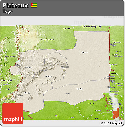 Shaded Relief Panoramic Map of Plateaux, physical outside
