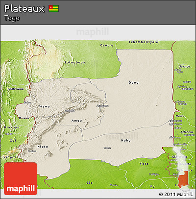 Shaded Relief Panoramic Map of Plateaux, physical outside