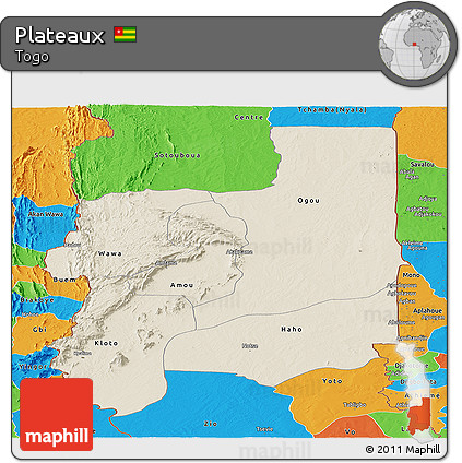 Shaded Relief Panoramic Map of Plateaux, political outside