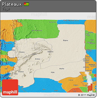 Shaded Relief Panoramic Map of Plateaux, political outside