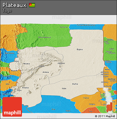 Shaded Relief Panoramic Map of Plateaux, political outside