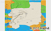 Shaded Relief Panoramic Map of Plateaux, political outside