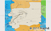 Shaded Relief Panoramic Map of Plateaux, political shades outside