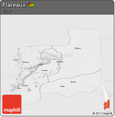 Silver Style Panoramic Map of Plateaux, single color outside