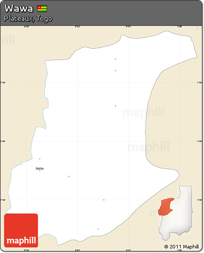 Classic Style Simple Map of Wawa, single color outside