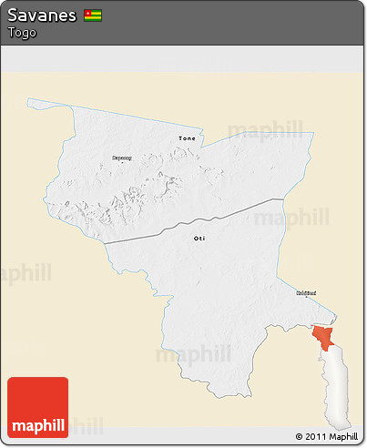 Classic Style 3D Map of Savanes, single color outside