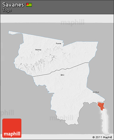Gray 3D Map of Savanes, single color outside