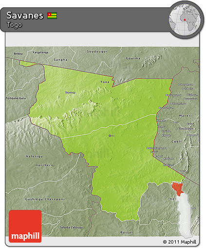 Physical 3D Map of Savanes, semi-desaturated