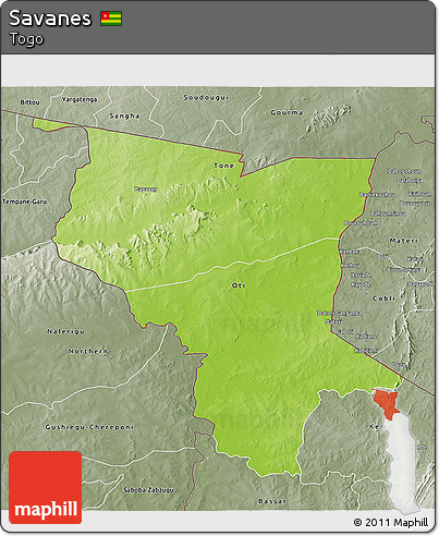 Physical 3D Map of Savanes, semi-desaturated