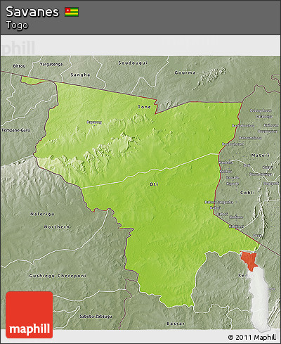 Physical 3D Map of Savanes, semi-desaturated