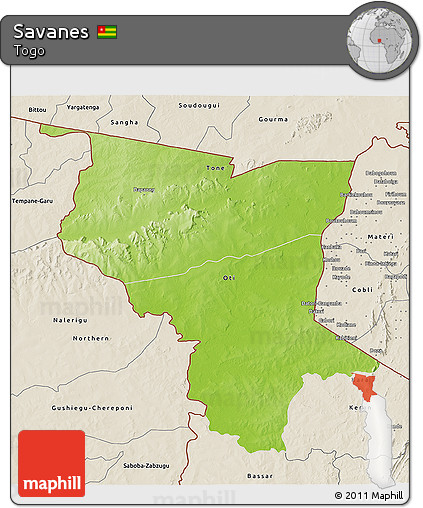 Physical 3D Map of Savanes, shaded relief outside