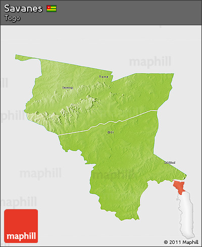 Physical 3D Map of Savanes, single color outside