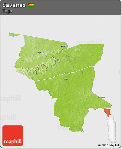 Physical 3D Map of Savanes, single color outside
