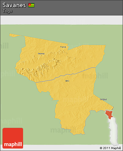 Savanna Style 3D Map of Savanes, single color outside