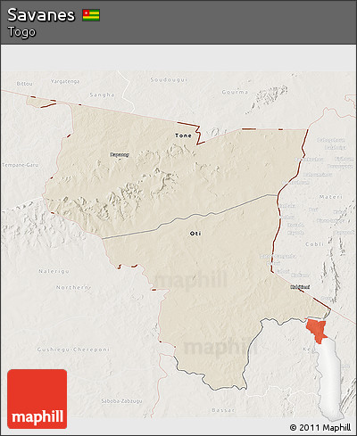 Shaded Relief 3D Map of Savanes, lighten