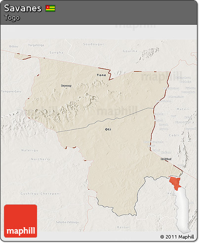 Shaded Relief 3D Map of Savanes, lighten