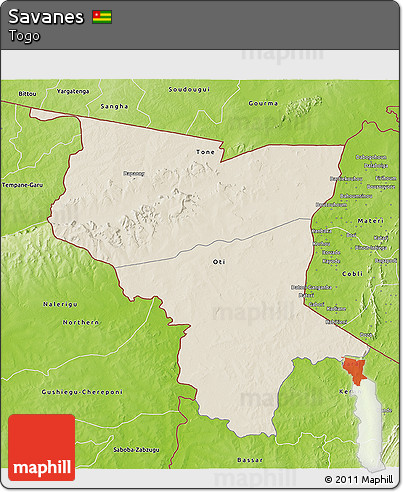Shaded Relief 3D Map of Savanes, physical outside