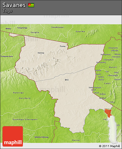 Shaded Relief 3D Map of Savanes, physical outside