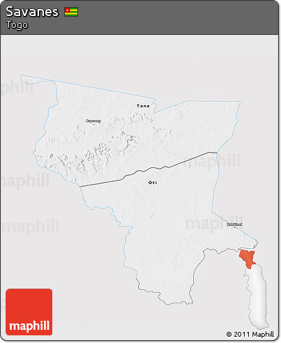 Silver Style 3D Map of Savanes, single color outside
