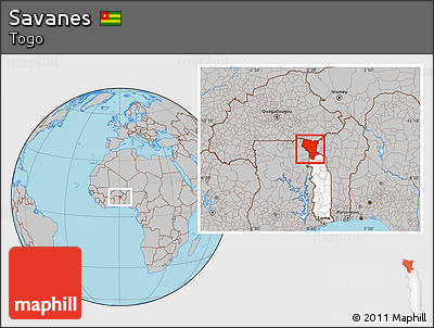 Gray Location Map of Savanes, highlighted country