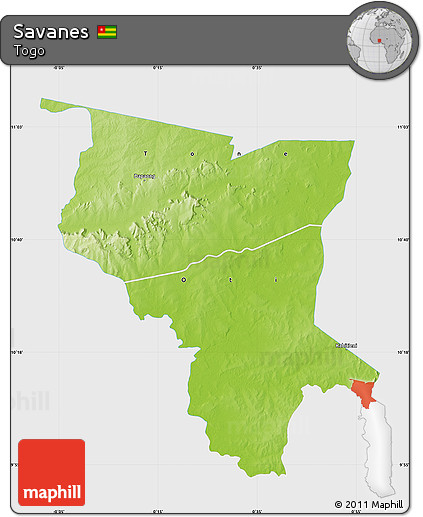 Physical Map of Savanes, single color outside