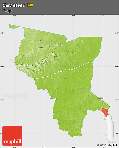 Physical Map of Savanes, single color outside