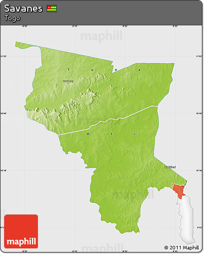 Physical Map of Savanes, single color outside