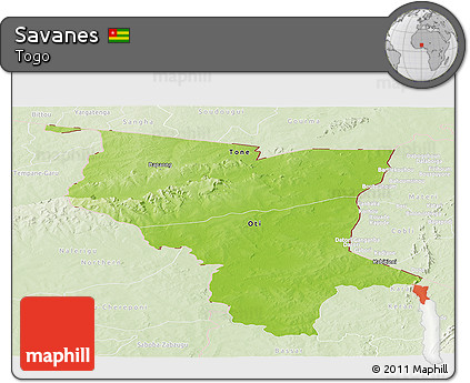 Physical Panoramic Map of Savanes, lighten