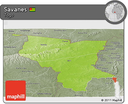 Physical Panoramic Map of Savanes, semi-desaturated