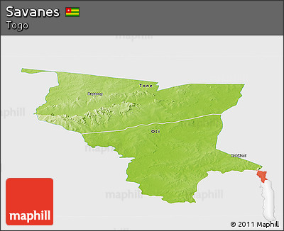 Physical Panoramic Map of Savanes, single color outside