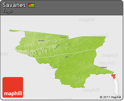 Physical Panoramic Map of Savanes, single color outside