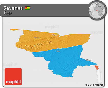 Political Panoramic Map of Savanes, single color outside
