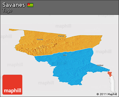 Political Panoramic Map of Savanes, single color outside