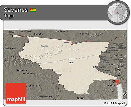 Shaded Relief Panoramic Map of Savanes, darken