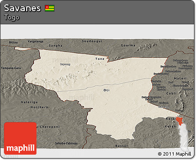 Shaded Relief Panoramic Map of Savanes, darken