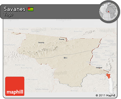 Shaded Relief Panoramic Map of Savanes, lighten