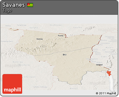 Shaded Relief Panoramic Map of Savanes, lighten