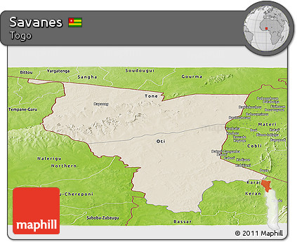 Shaded Relief Panoramic Map of Savanes, physical outside
