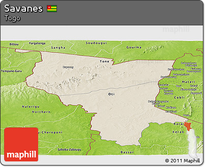 Shaded Relief Panoramic Map of Savanes, physical outside