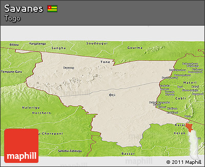 Shaded Relief Panoramic Map of Savanes, physical outside