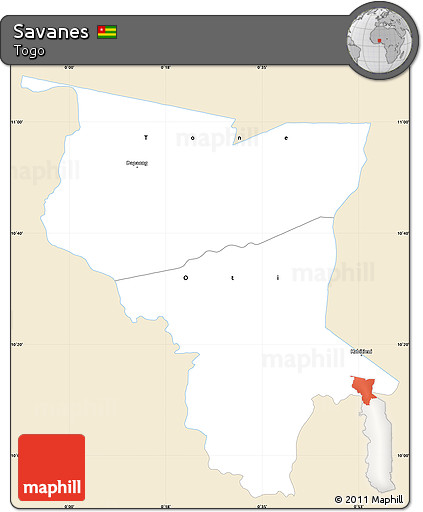 Classic Style Simple Map of Savanes, single color outside