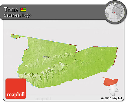 Physical 3D Map of Tone, cropped outside
