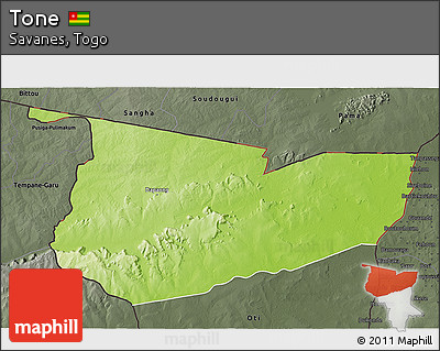 Physical 3D Map of Tone, darken, semi-desaturated