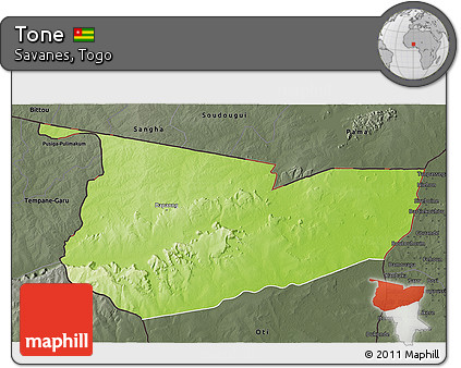 Physical 3D Map of Tone, darken, semi-desaturated