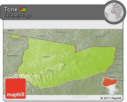 Physical 3D Map of Tone, semi-desaturated