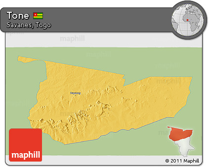 Savanna Style 3D Map of Tone, single color outside