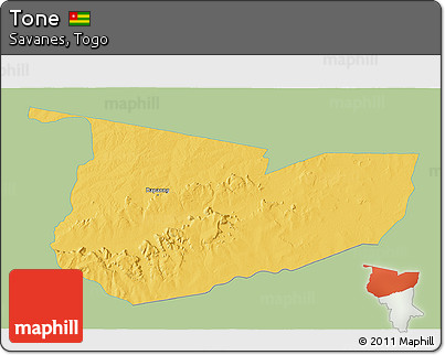 Savanna Style 3D Map of Tone, single color outside