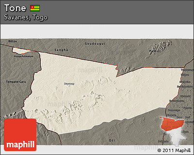 Shaded Relief 3D Map of Tone, darken