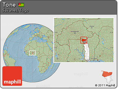 Savanna Style Location Map of Tone, highlighted country, highlighted parent region, hill shading