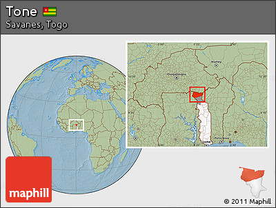 Savanna Style Location Map of Tone, highlighted country, highlighted parent region, hill shading